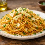 Courge spaghetti gratinée au poulet, pesto, tomates séchées et parmesan : une recette à cuire puis à gratiner.