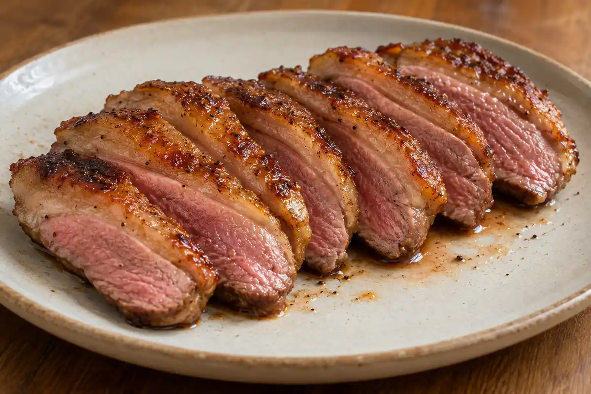 Le magret de canard au four, tranché et à la peau dorée, introduit une recette dont les temps varient selon la méthode.