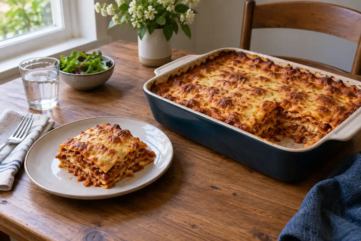 Lasagnes gratinées à partager, exemple de plat familial pour réunir plusieurs convives autour d’un repas organisé simplement.