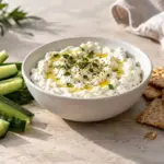Un dip de feta accompagné de crudités et de crackers introduit une idée d’apéritif froid à partager, sans cuisson au moment de l’assemblage.